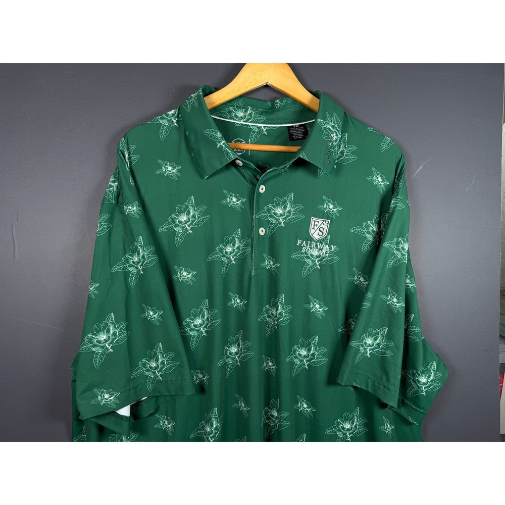 Swing Juice Fairway Social Mens XXL Green Floral Performance Golf Polo Shirt